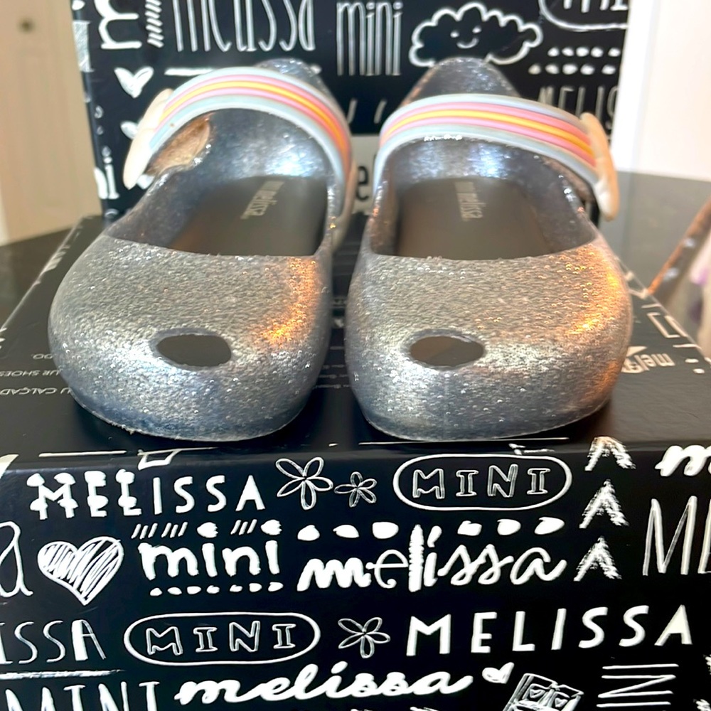 Mini Melissa silver rainbow shoes size 8